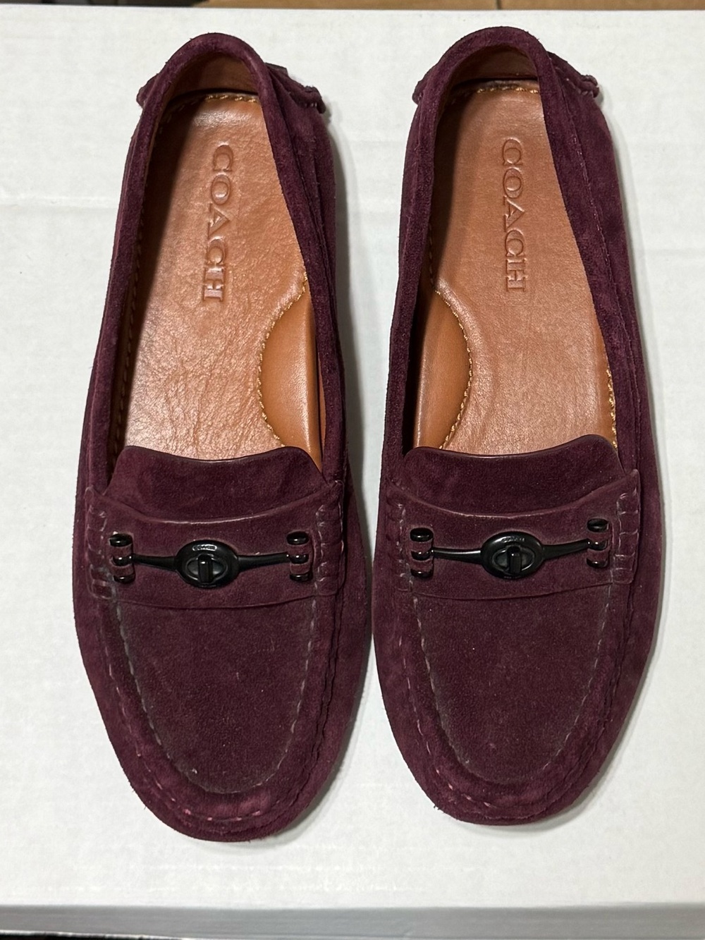 Coach Women's Suede Loafers in Burgundy size 9